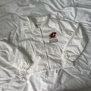Champion White Central Michigan Cropped Windbreaker Jacket Small